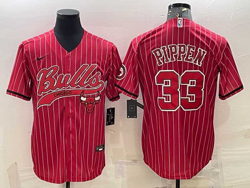 Mens Chicago Bulls #33 Scottie Pippen Red With Patch Cool Base Stitched Baseball Jerseys